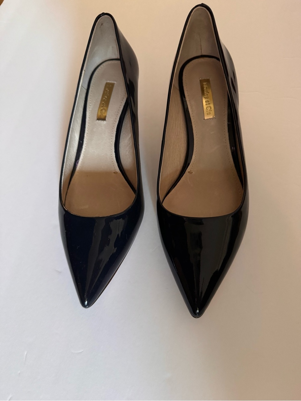 Louise et Cie Navy Patent Pointed-Toe kitten heel